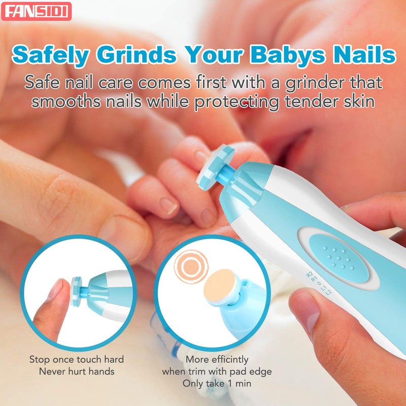 FANSIDI Baby Nail Trimmer Electric, FANSIDI Baby Nail Clippers Safe Baby Nail File Kit with Extra 12 Replacement Pads, Trim Polish Grooming Kit for Newborn Infant Toddler or Adults Toes Fingernails Care, Blue - Image 4